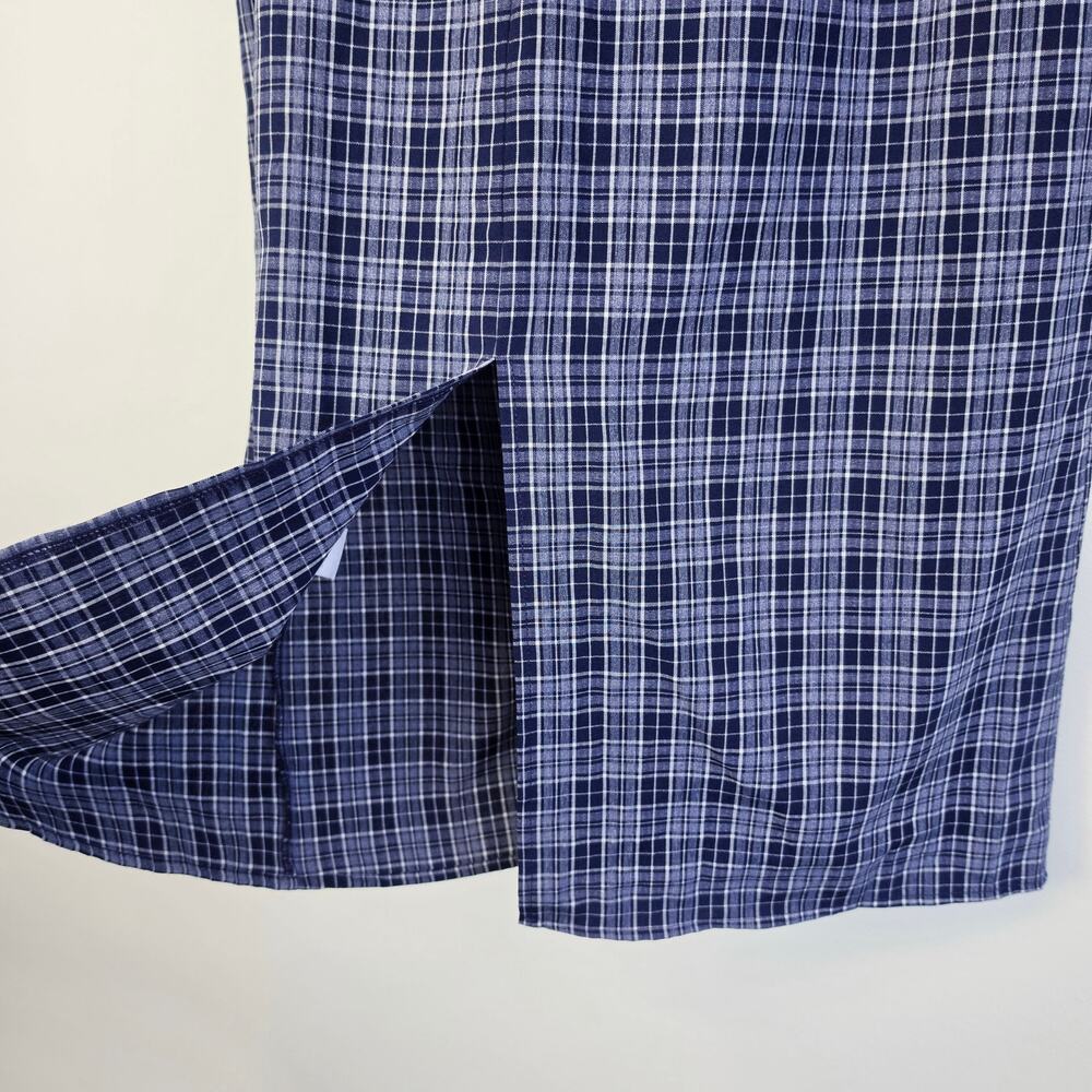 Simple Retro Whitney Round Neck Tie Bow Collision Blue Check Dress Sz Medium - Picture 8 of 11